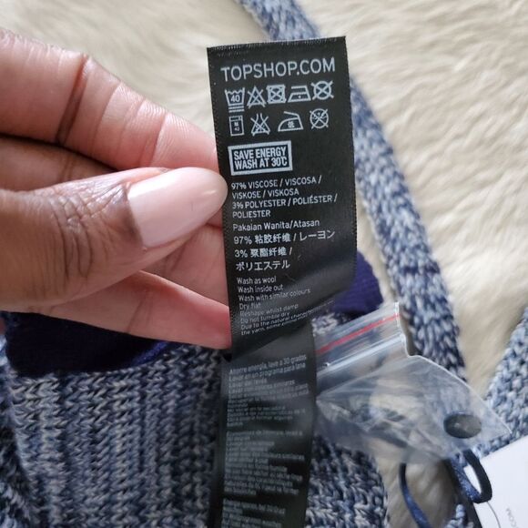 NEW Topshop Women’s Halter Top Size 4 Navy Blue Knit Crop Crochet Stretch Y2K - Picture 10 of 10